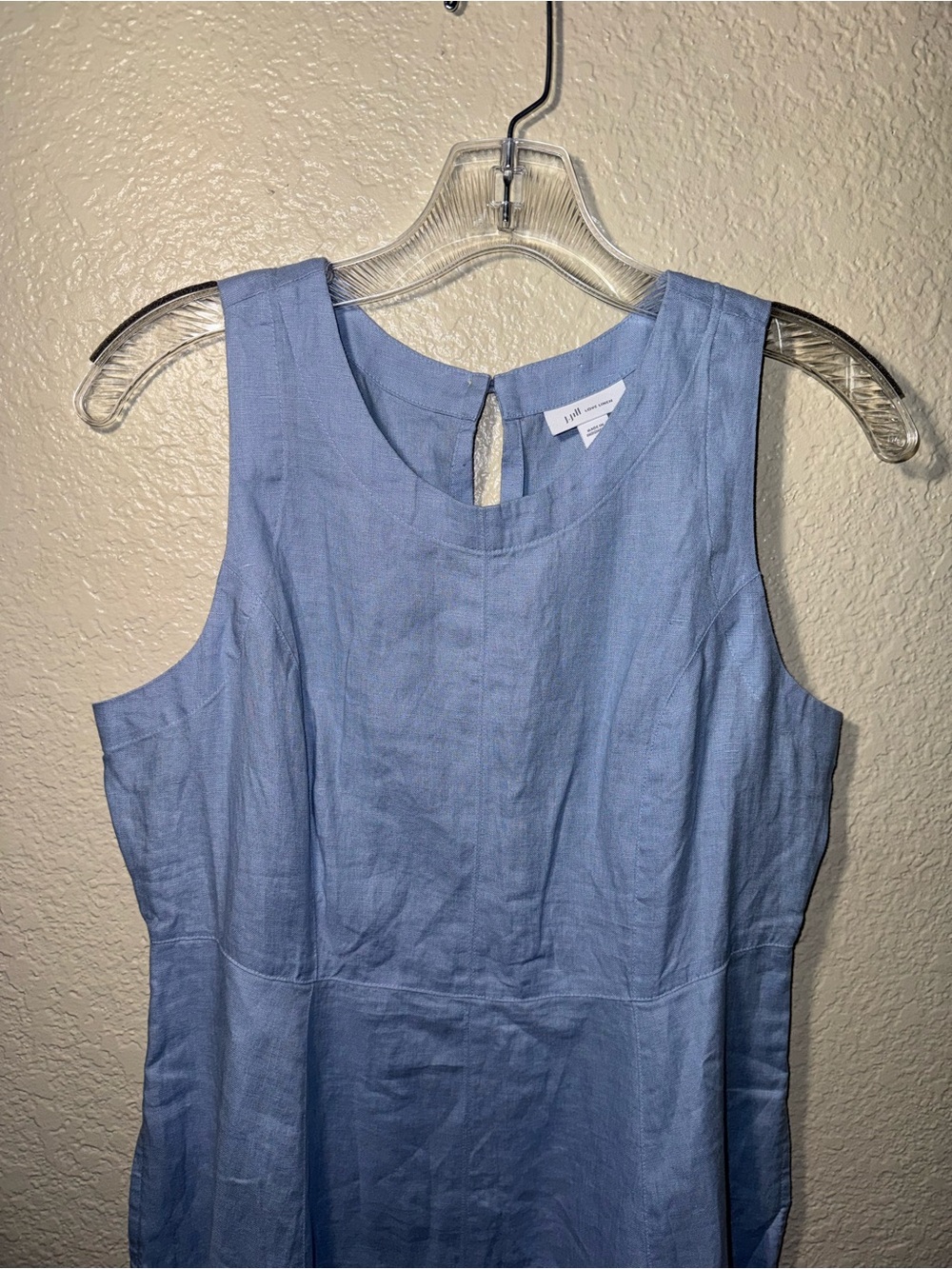 J.Jill Love Linen S Petite Blue Midi Dress w Embroidered Scarf Coastal - Picture 3 of 15